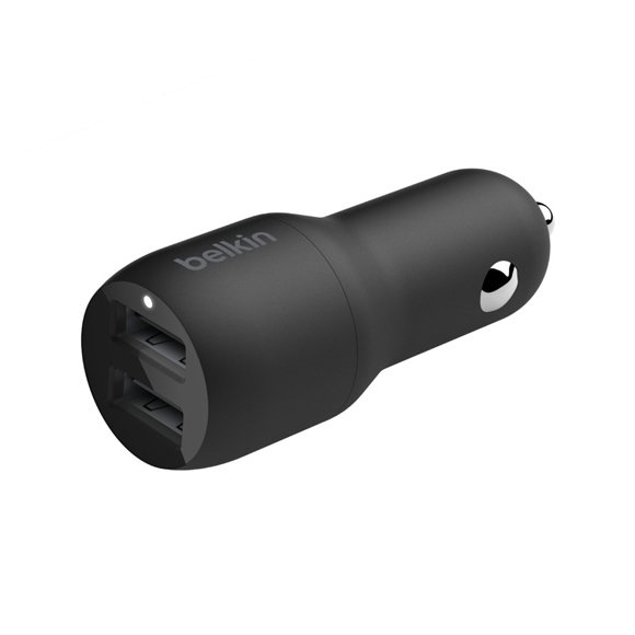 Belkin Dual USB-A Car Charger 24W with Lightning Cable 1M