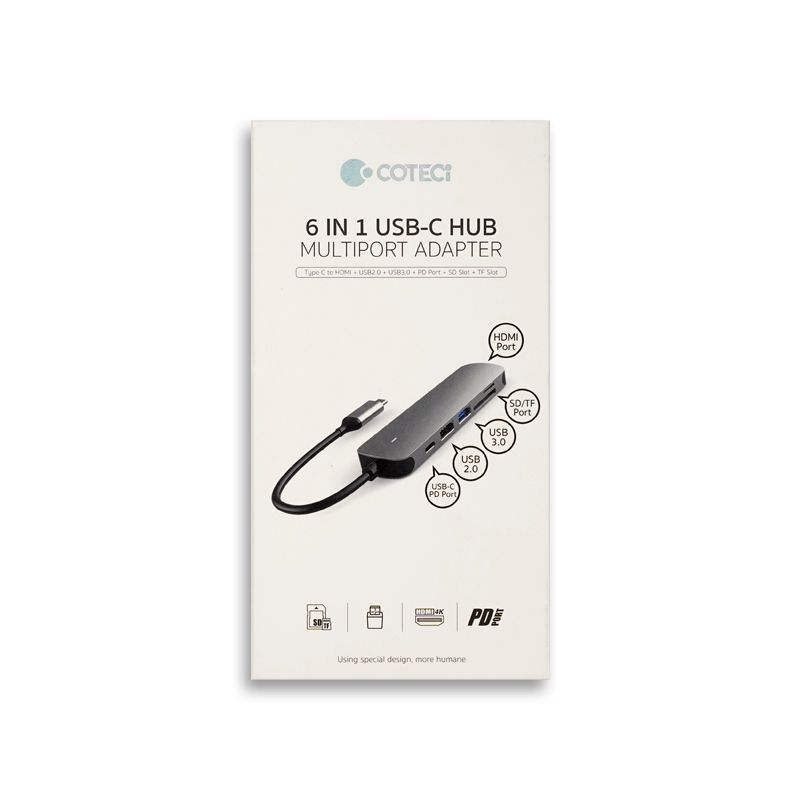 COTECi 6 in 1 USB-C HUB Multiport Adapter