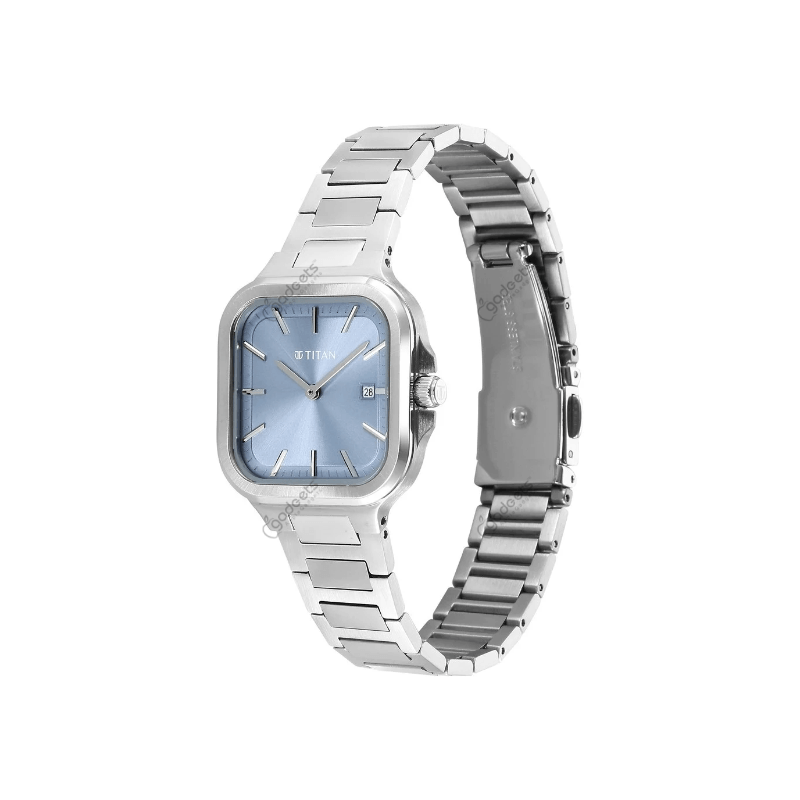 Titan Slim Square 95291SM01 Quartz Analog Silver Color Stainless Steel Strap Women’s Watch