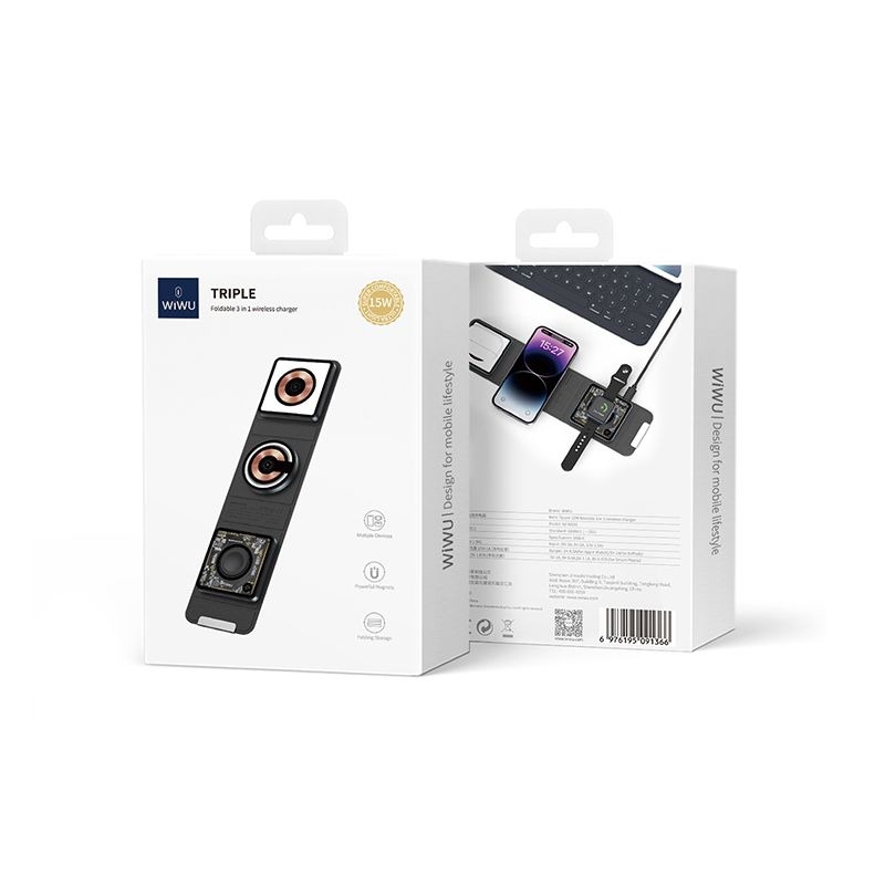 WiWU Wi-W001 Foldable 3 in 1 Wireless Charger 15W